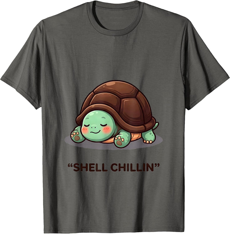 Shell Chillin' Cute Kawaii Turtle Lover Pet Parent Humor T-Shirt - Asphalt Grey