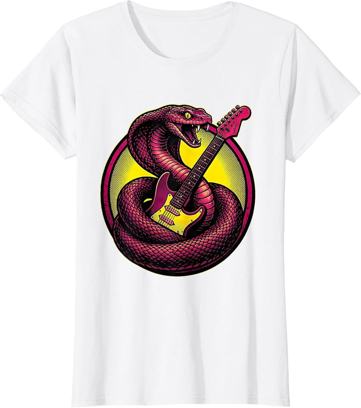 Women's Serpent and Electric Guitar Vintage Rock Art T-Shirt - White