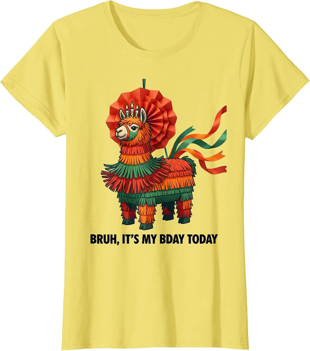 Bruh It's My Bday Today Funny Llama Pinata Gamer Birthday T-Shirt - Lemon Yellow