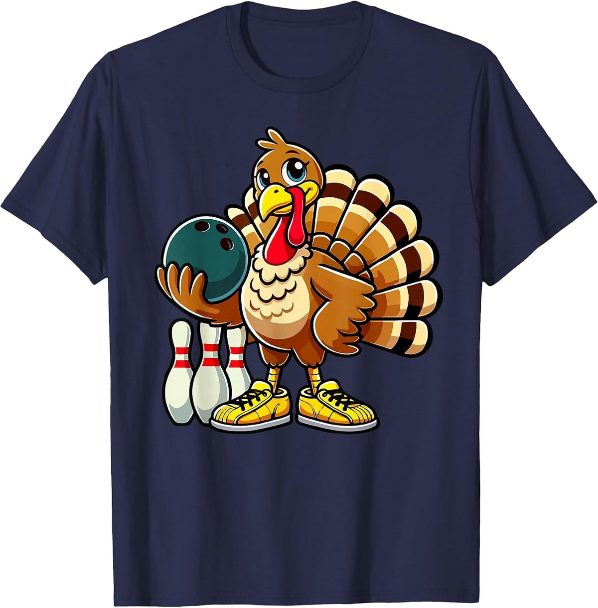 Thanksgiving Bowling Shirt Men Women Funny Turkey Bowling T-Shirt - Navy Blue