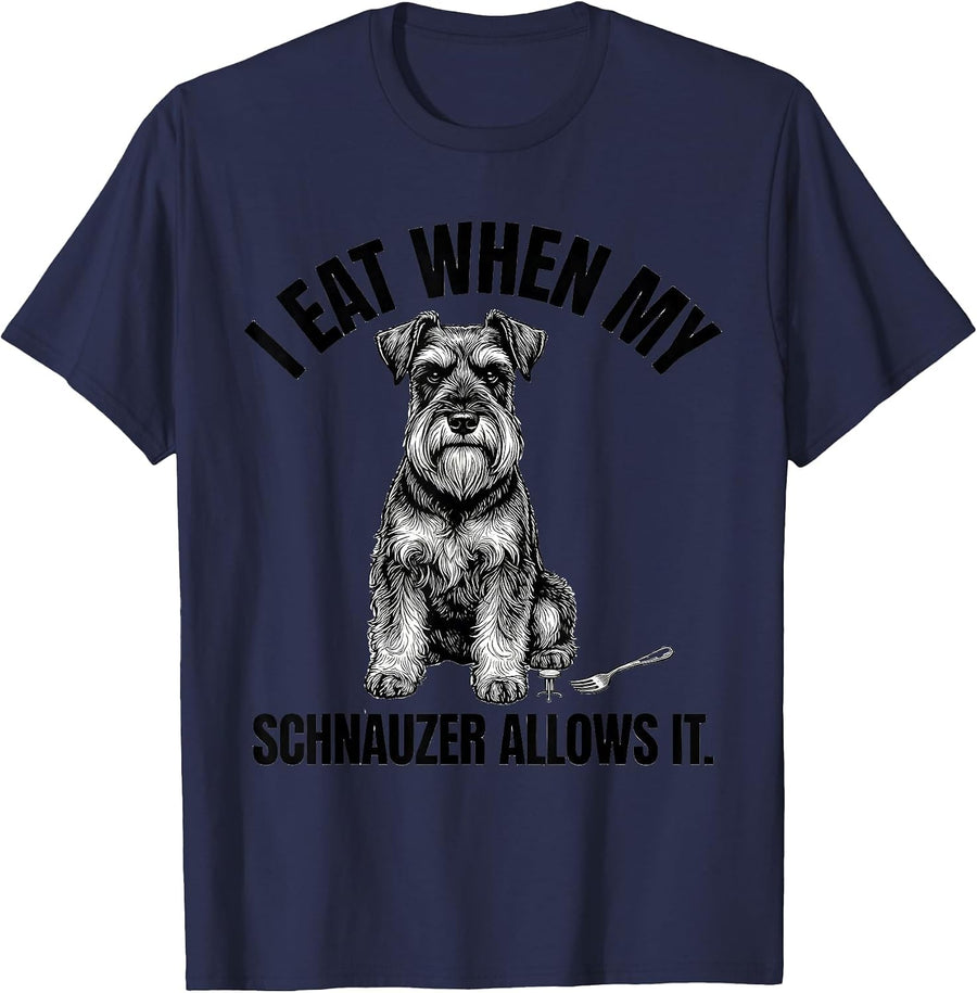 I Eat When My Schnauzer Allows It Funny Miniature Schnauzer T-Shirt - Navy Blue