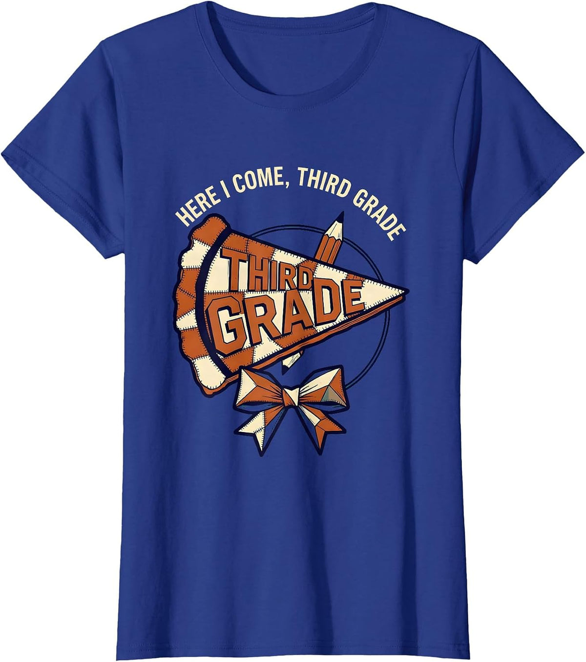 Women's Here I Come Third Grade Cheerful Back To School Pennant T-Shirt - Royal Blue