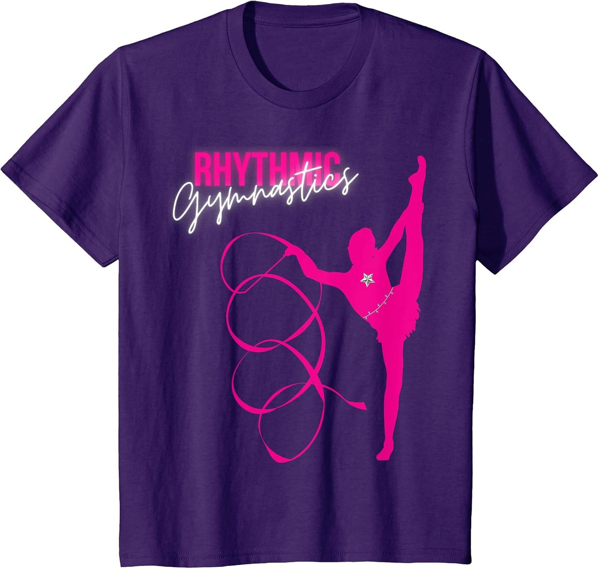 Rhythmic Gymnastics Hot Pink Gymnast Ribbon Girl T-Shirt - Purple