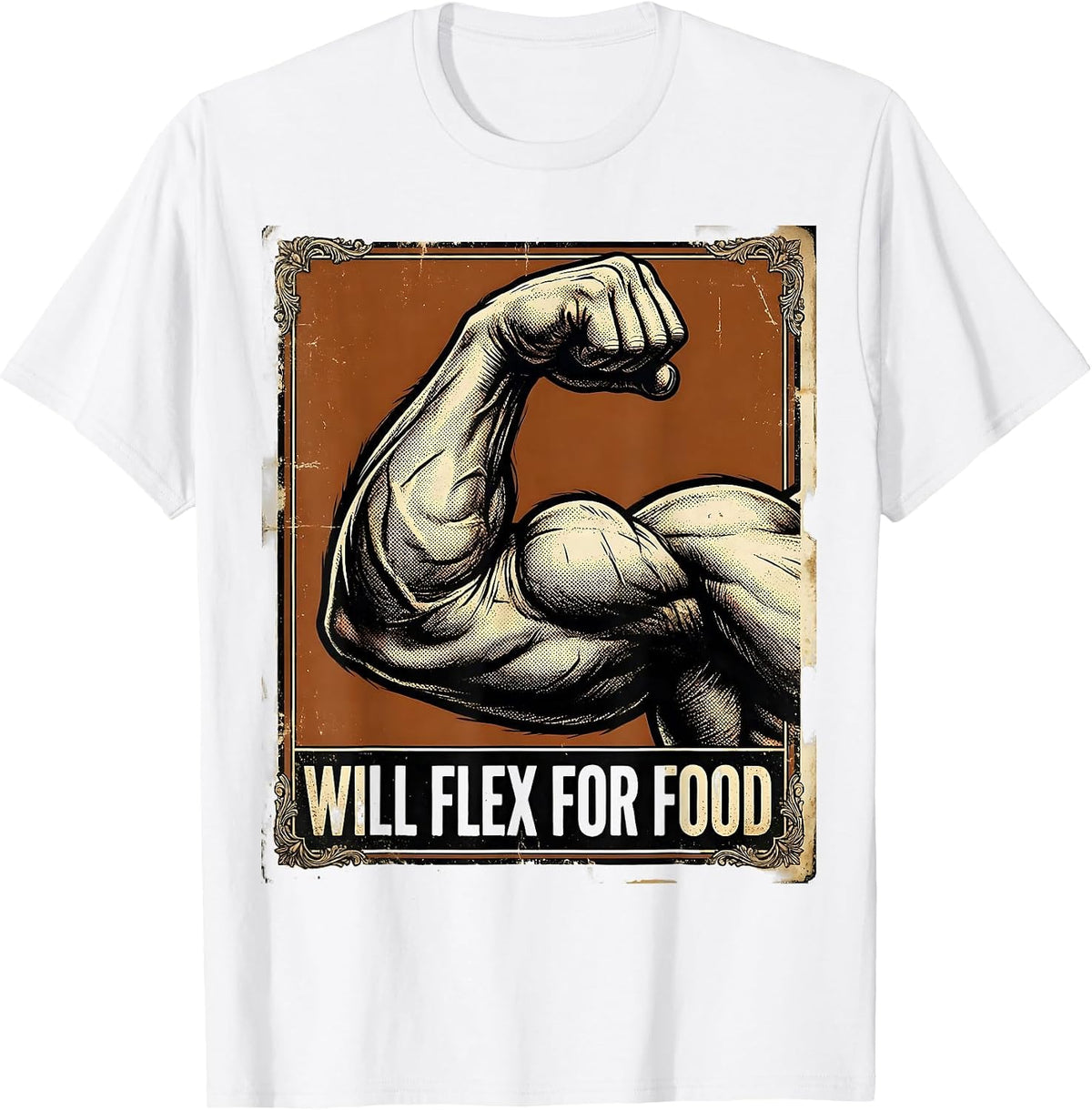 Men's Will Flex for Food Funny Gym Workout Design T-Shirt - White