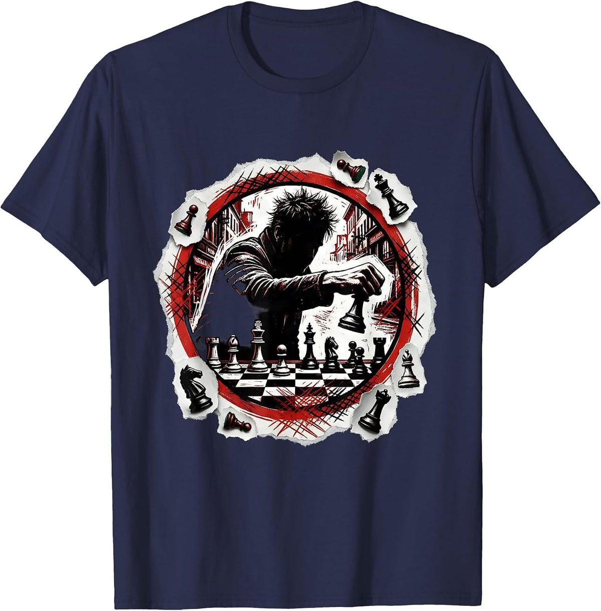 Men's New York Park Chess Player Graphic T-Shirt - Navy Blue