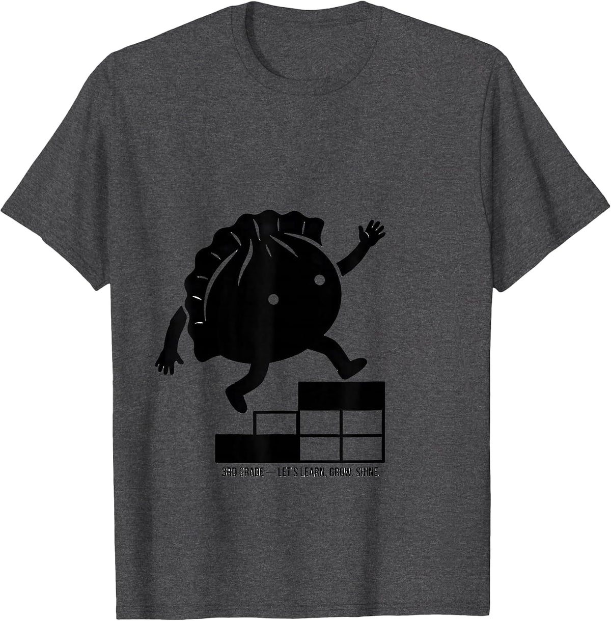 3rd Grade Let's Learn Grow Shine Cute Dumpling Back T-Shirt - Dark Heather Grey