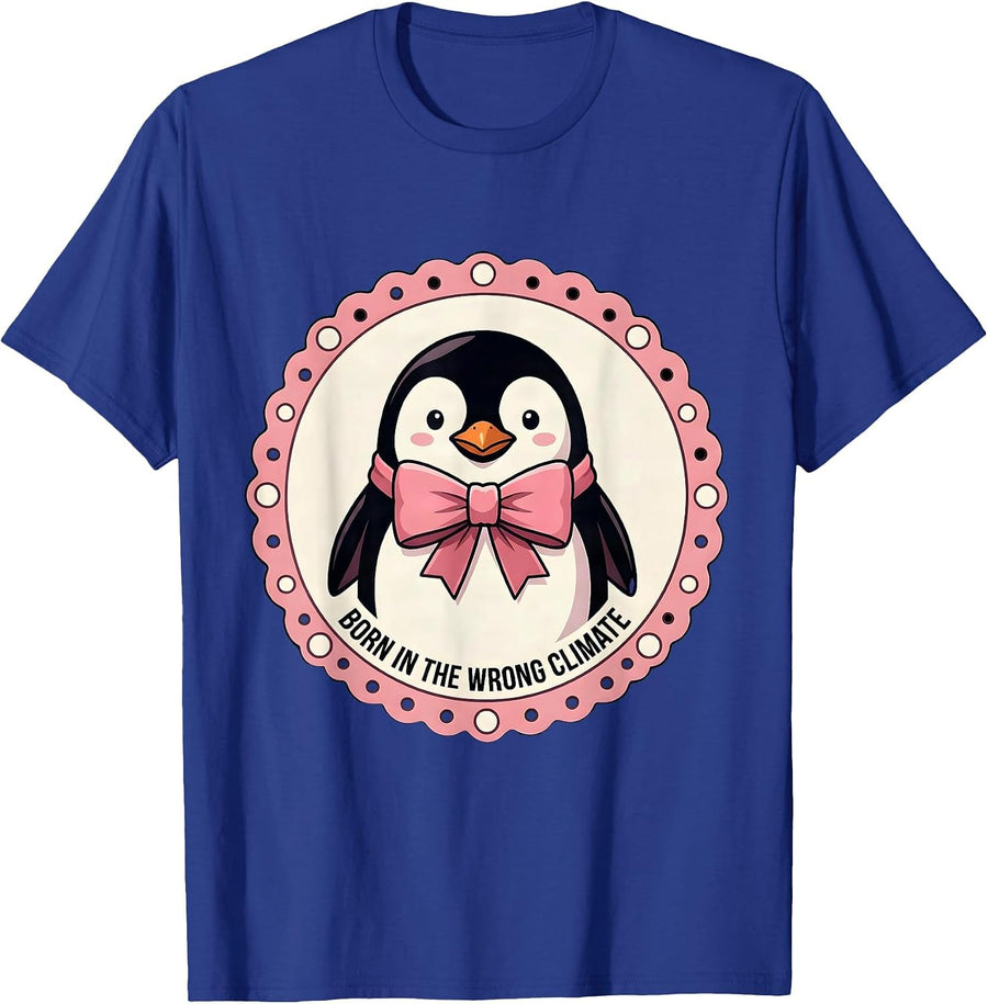 Born in the Wrong Climate Penguin Design T-Shirt - Royal Blue