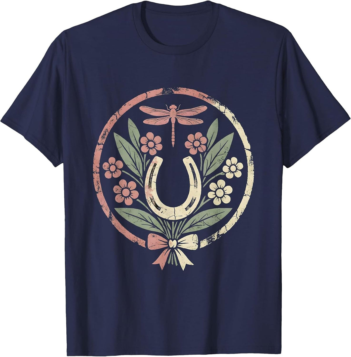 Men's Western Horse Braiding Cowgirl Illustration T-Shirt - Navy Blue