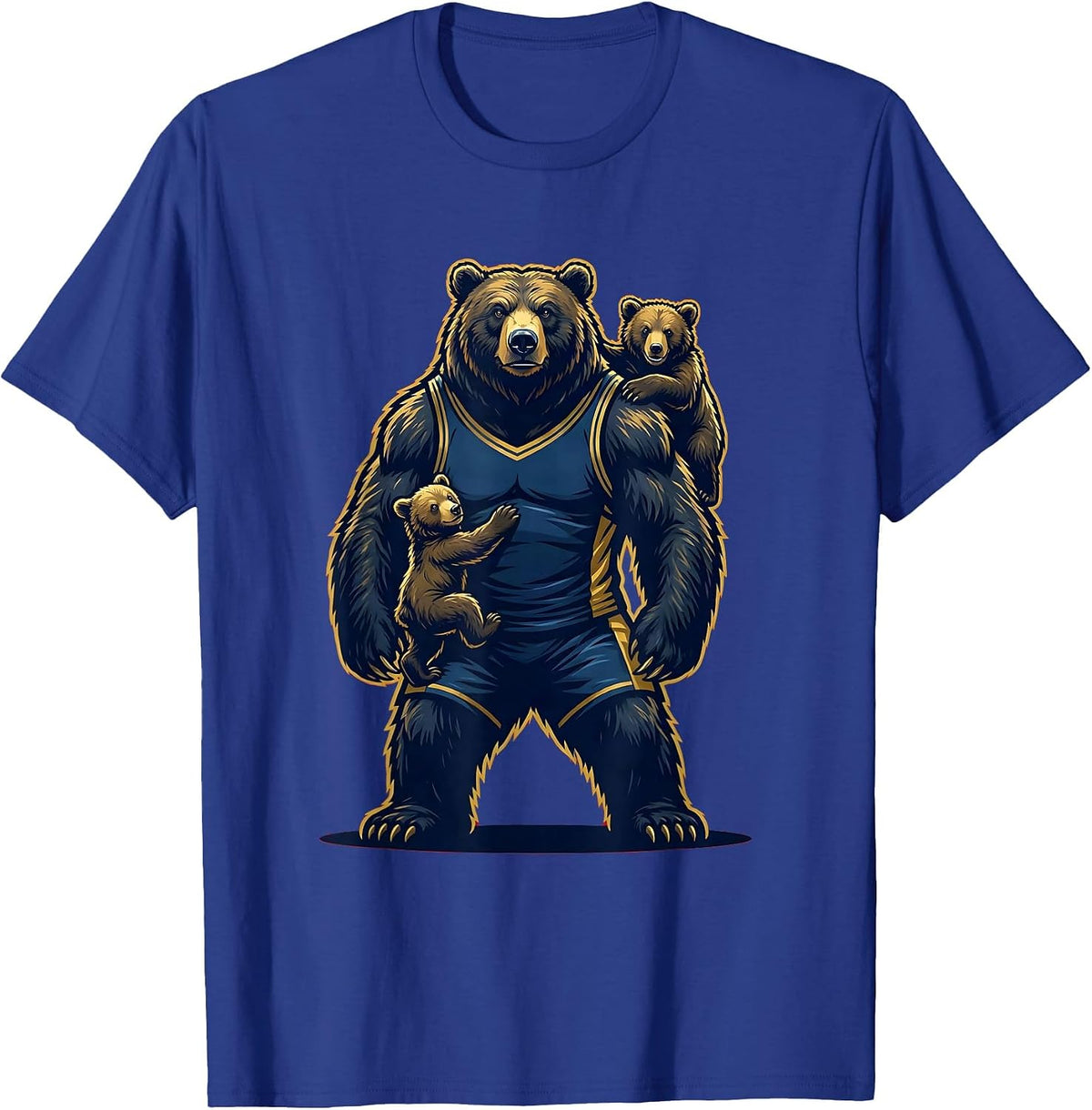 Dad With Kids Climbing All Over Him Graphic T-Shirt - Royal Blue