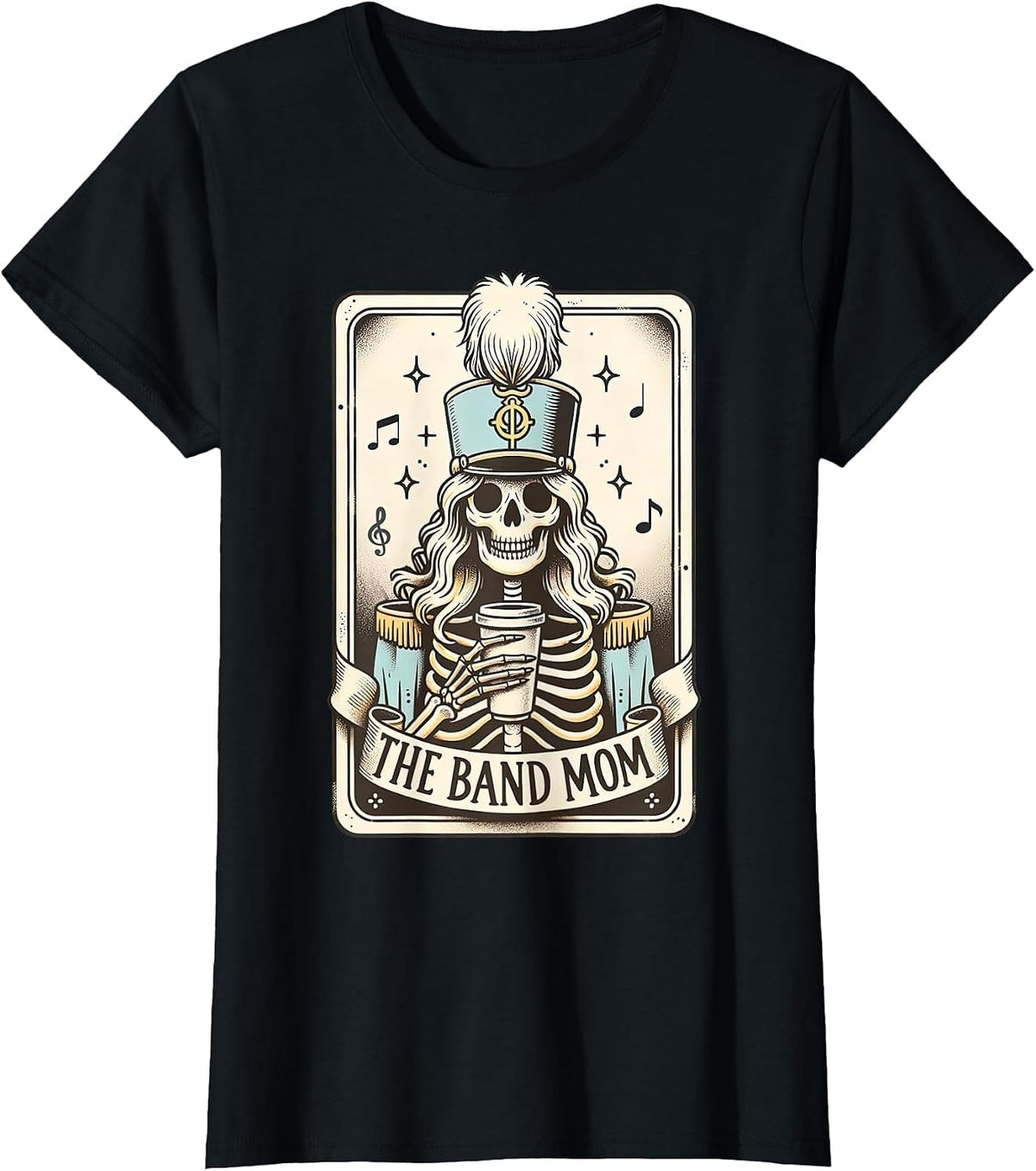 Marching Band Mom Tarot Card Skeleton Mom Musical Instrument T-Shirt - Black
