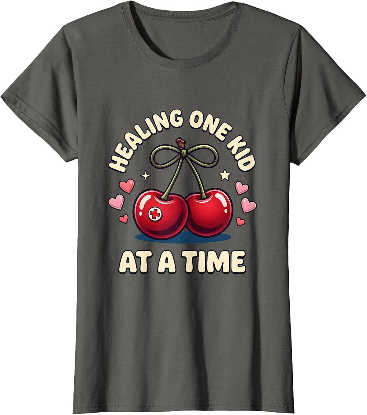 Women's School Nurse Healing One Kid at a Time Design T-Shirt - Asphalt Grey