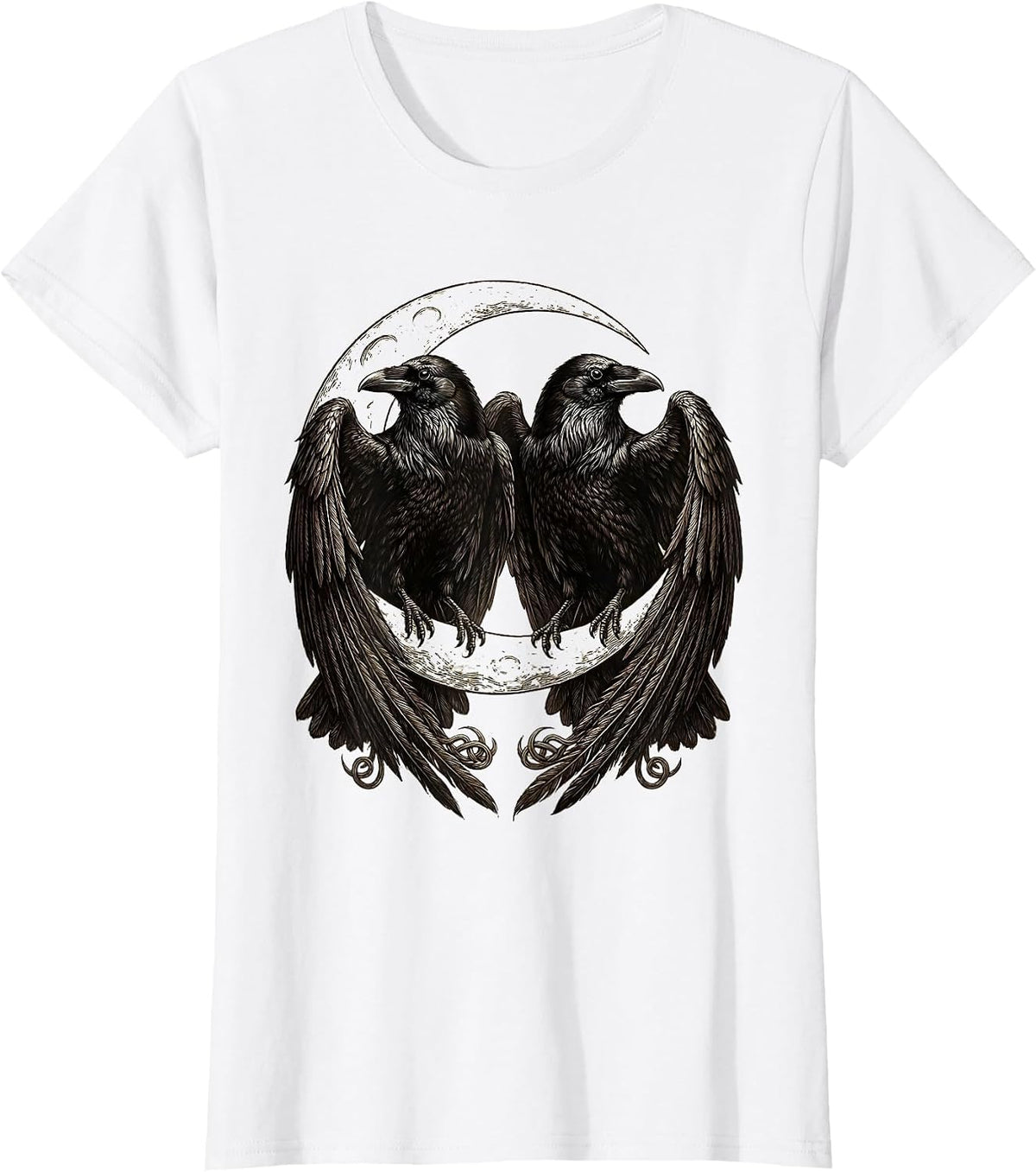 Odin's Ravens Crescent Moon Norse Mythology Design T-Shirt - White