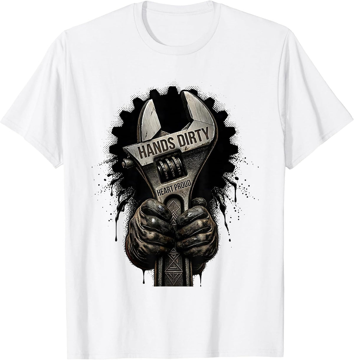Men's Hands Dirty Heart Proud Pit Crew Racing Design T-Shirt - White