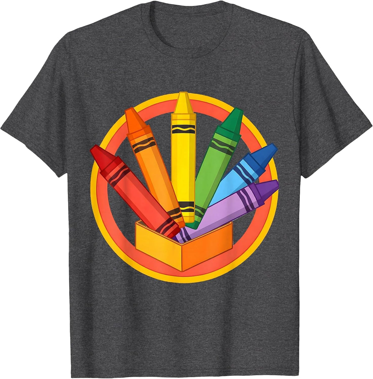 Crayon Box Rainbow Burst Preschool Art Design T-Shirt - Dark Heather Grey