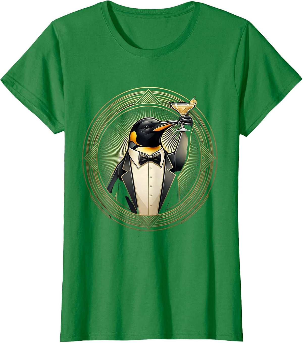Women's Dapper Penguin Tuxedo Cocktail Party Graphic T-Shirt - Kelly Green