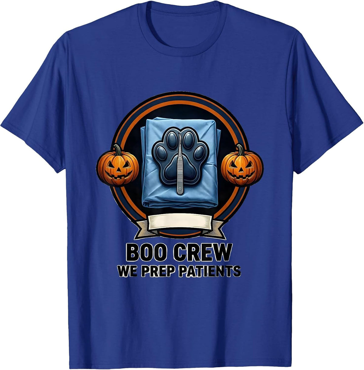 Men's Boo Crew We Prep Patients Funny Vet Tech Halloween Workplace T-Shirt - Royal Blue