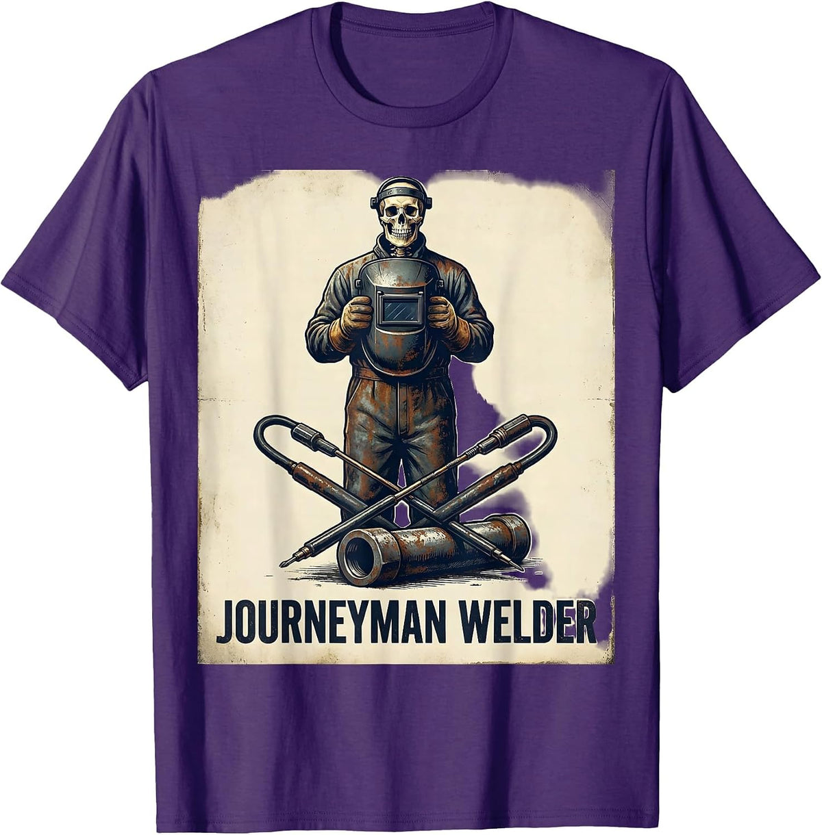 Men's Journeyman Welder Vintage Skeleton Funny Welding Tradesman T-Shirt - Purple