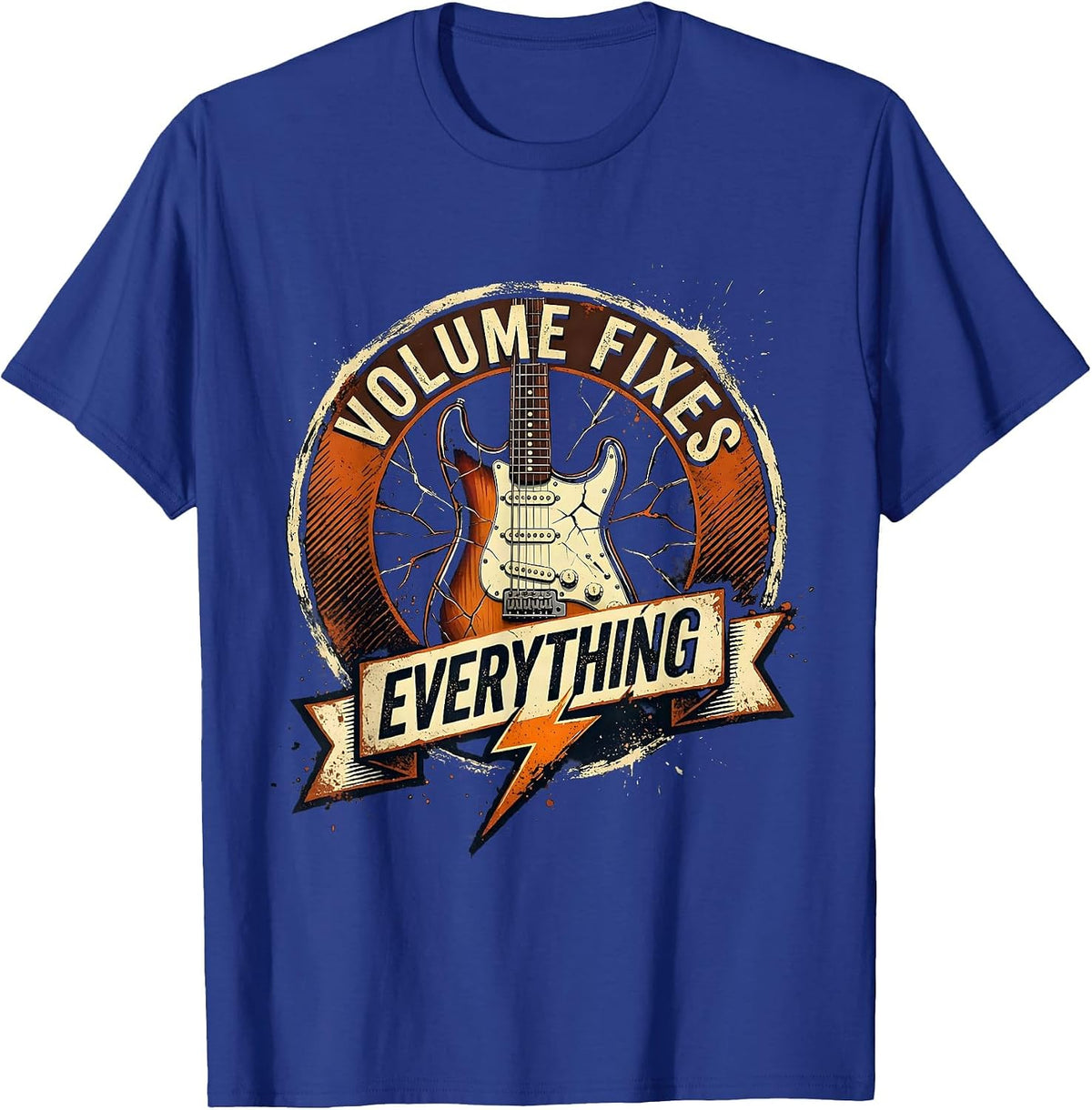 Men's Volume Fixes Everything 80s Rock Band Design T-Shirt - Royal Blue