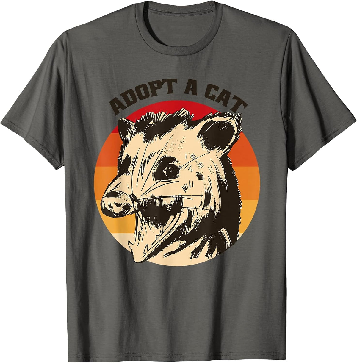 Opossum Adopt A Cat Vintage Funny Possum T-Shirt - Asphalt Grey