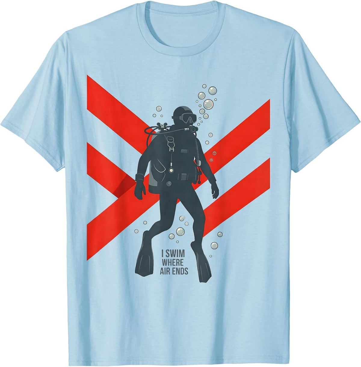 Men's I Swim Where Air Ends Flat Vector Scuba Diving Diver Humor T-Shirt - Baby Blue