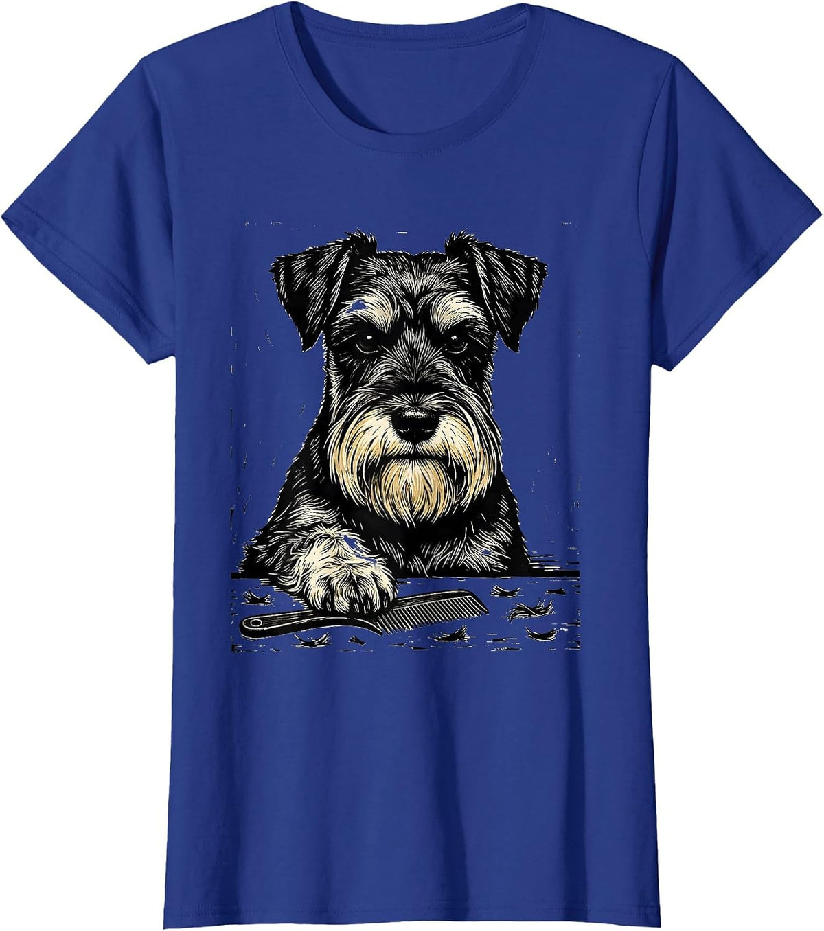 Women's Miniature Schnauzer Linocut Vintage Pet Lover Art T-Shirt - Royal Blue