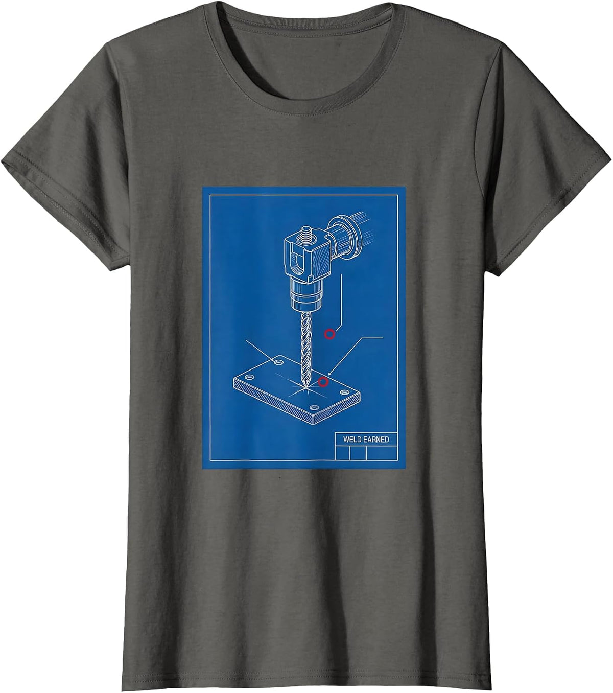 Women's Weld Earned Technical Blueprint Welder Trade Pride Humor T-Shirt - Asphalt Grey