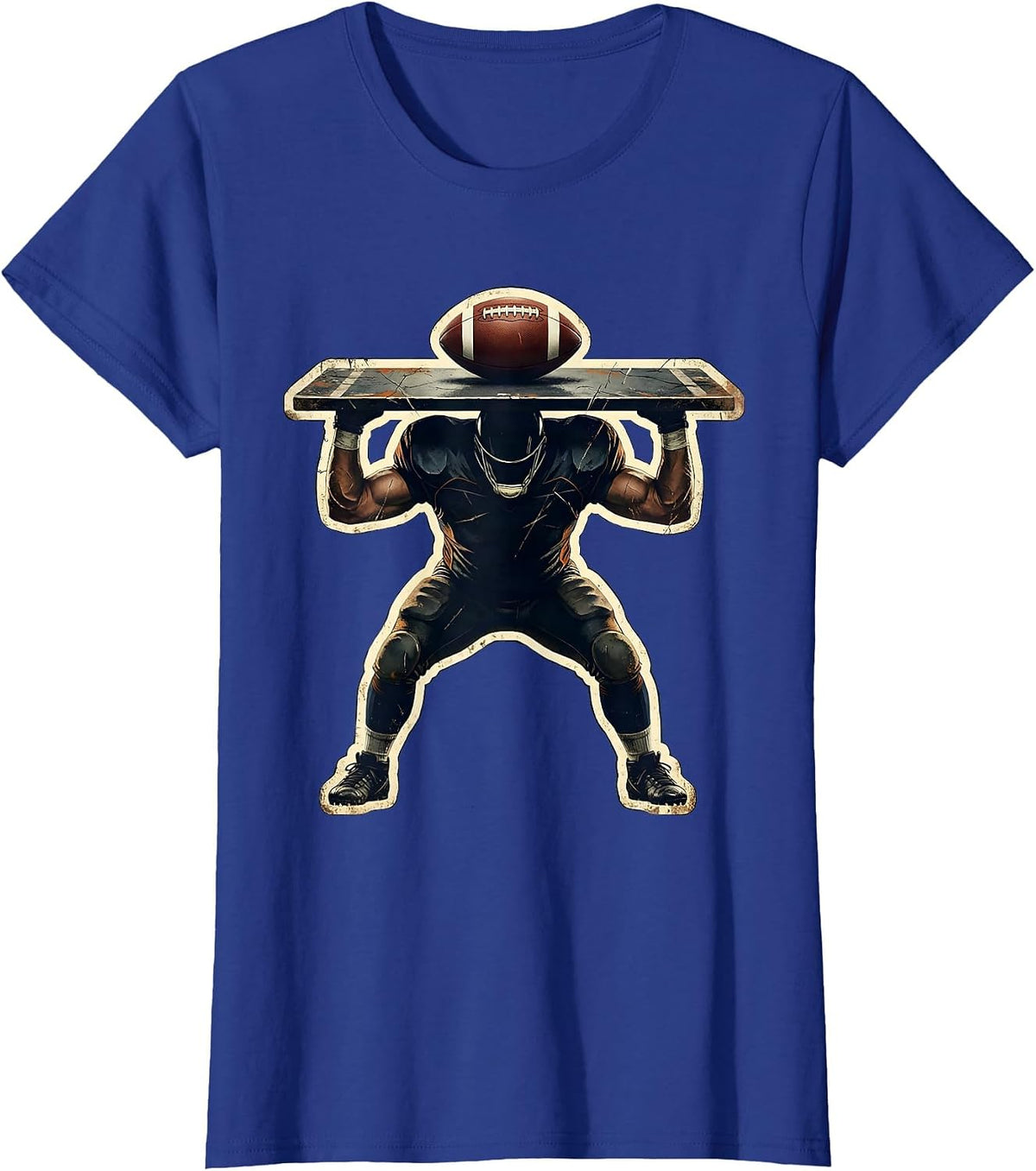 Women's Lineman Stance Distressed Football Fan Humor T-Shirt - Royal Blue
