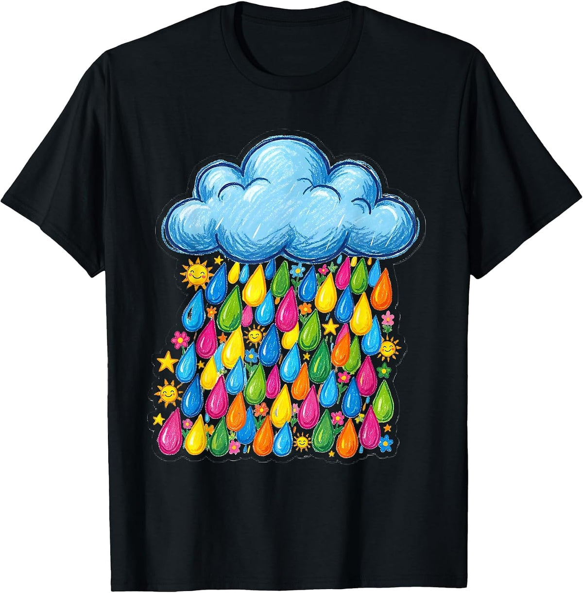 Men's Preschool Teacher Cloud Colorful Letter Rain Design T-Shirt - Black