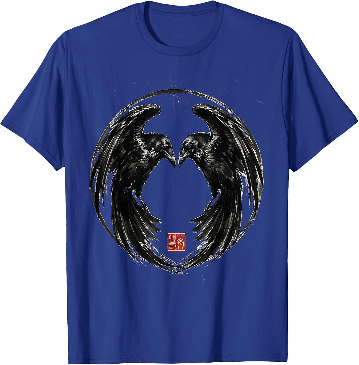 Twin Ravens Symmetrical Mirror Design T-Shirt - Royal Blue