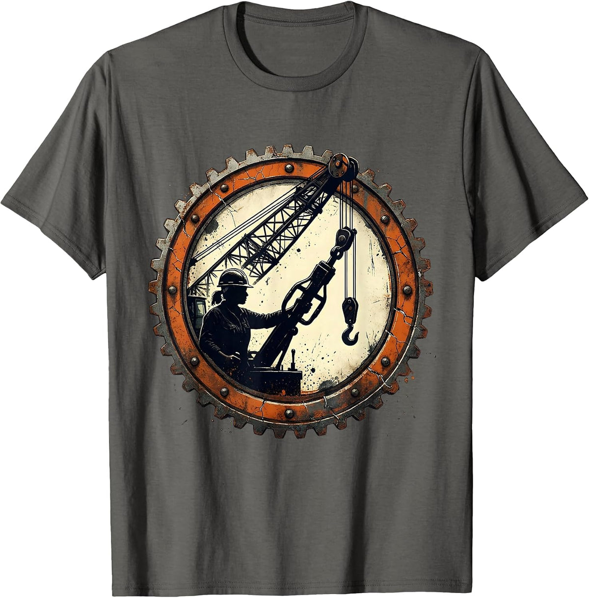 Labor Day Dock Worker Crane Operator Graphic T-Shirt - Asphalt Grey