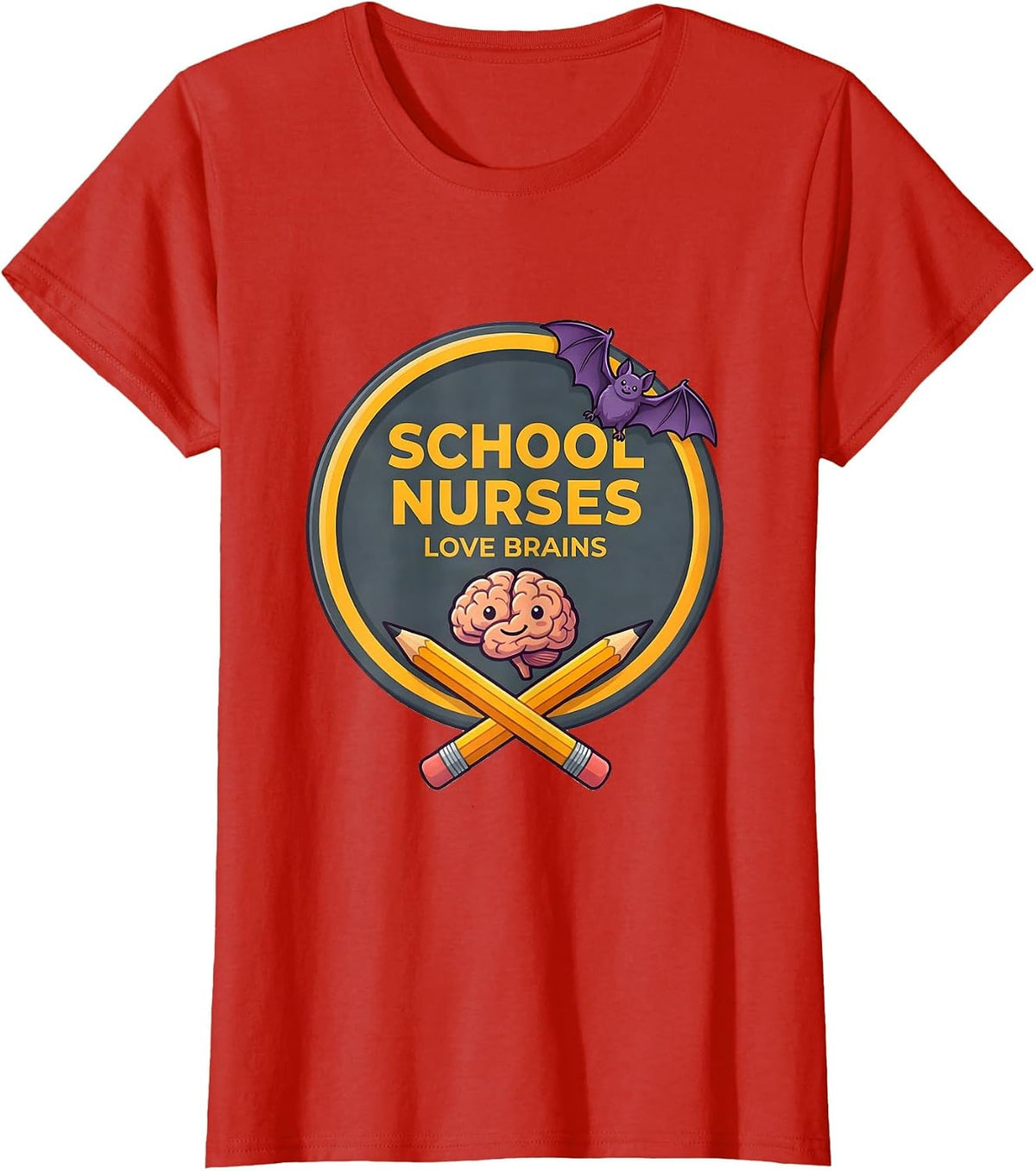 Women's School Nurses Love Brains Funny Teacher Halloween Costume T-Shirt - Red