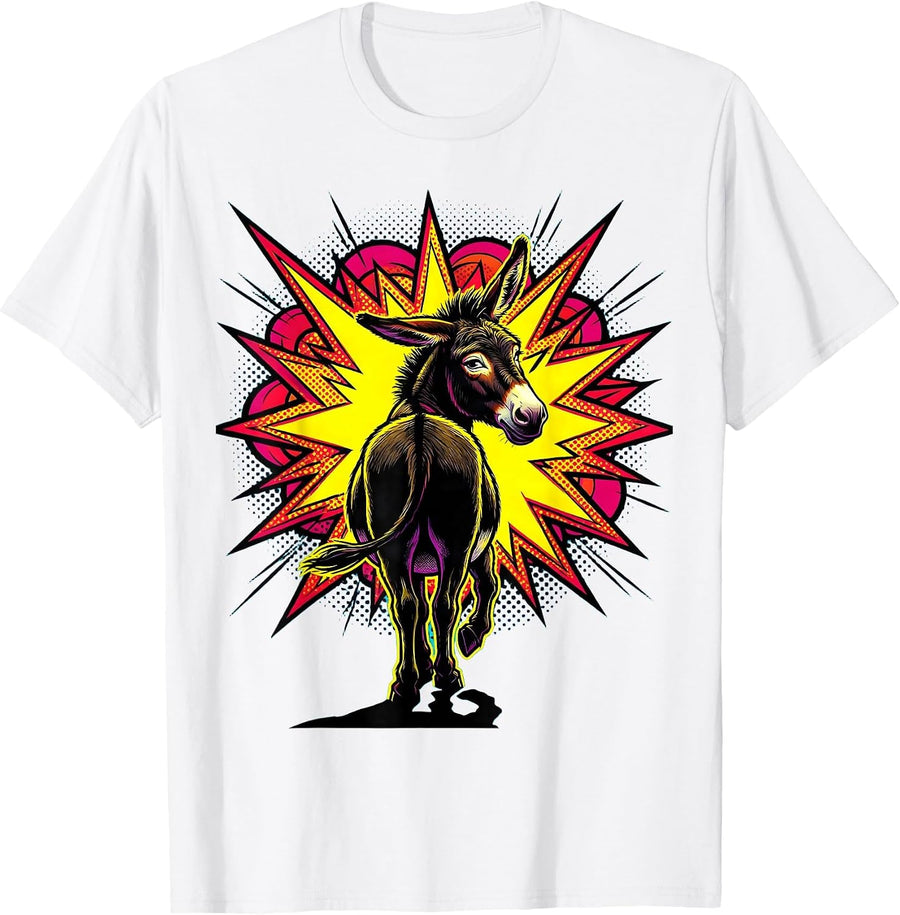 Men's Smirking Donkey Walking Away From Explosion T-Shirt - White