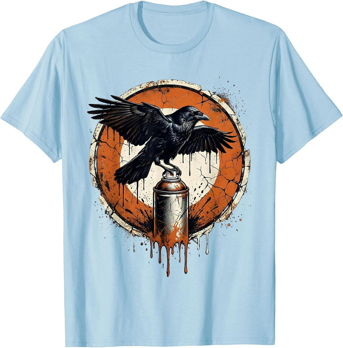 Men's Grunge Crow on Dripping Spray Can Illustration T-Shirt - Baby Blue