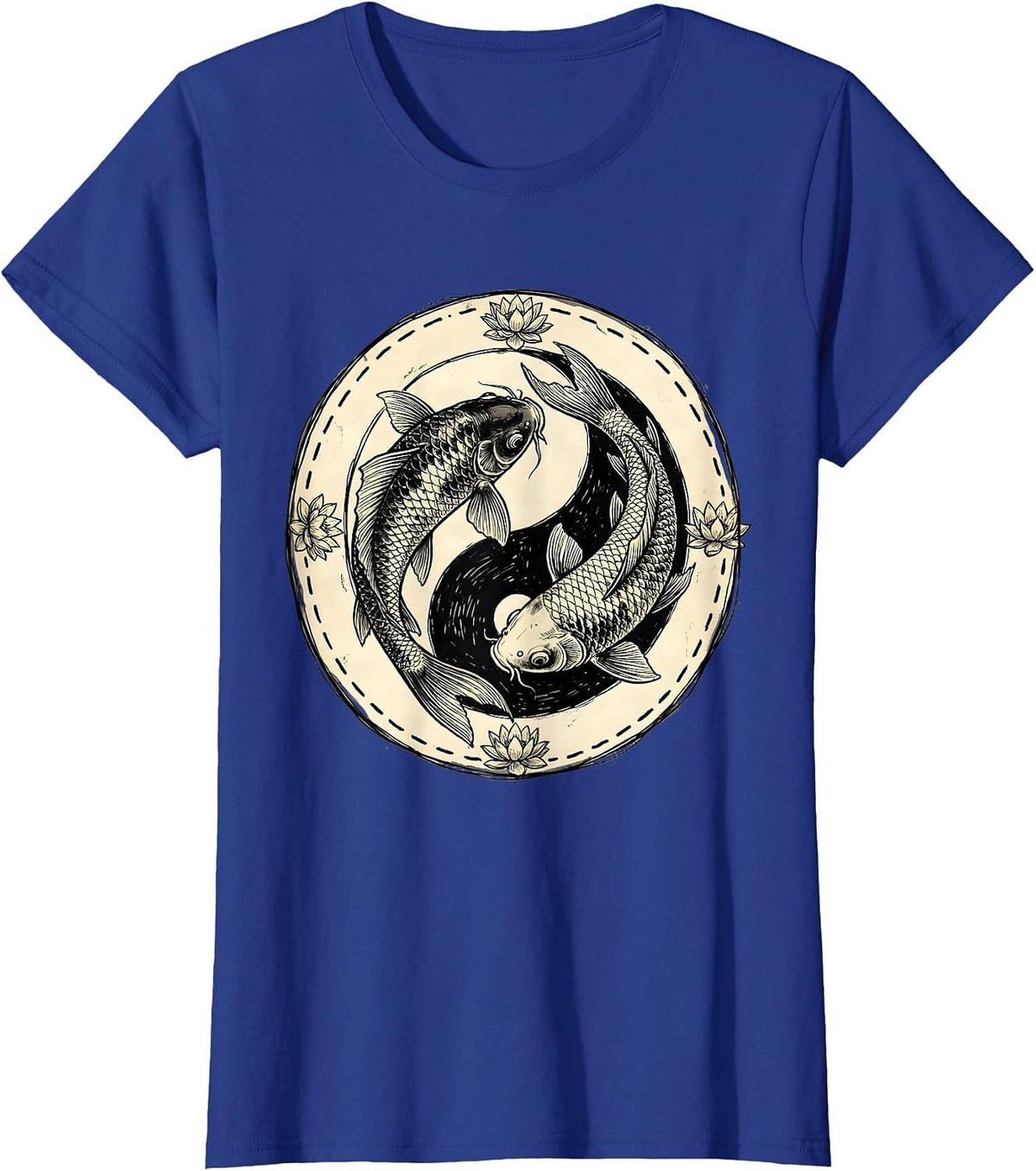 Women's Mr and Mrs Koi Fish Yin Yang Couples Design T-Shirt - Royal Blue