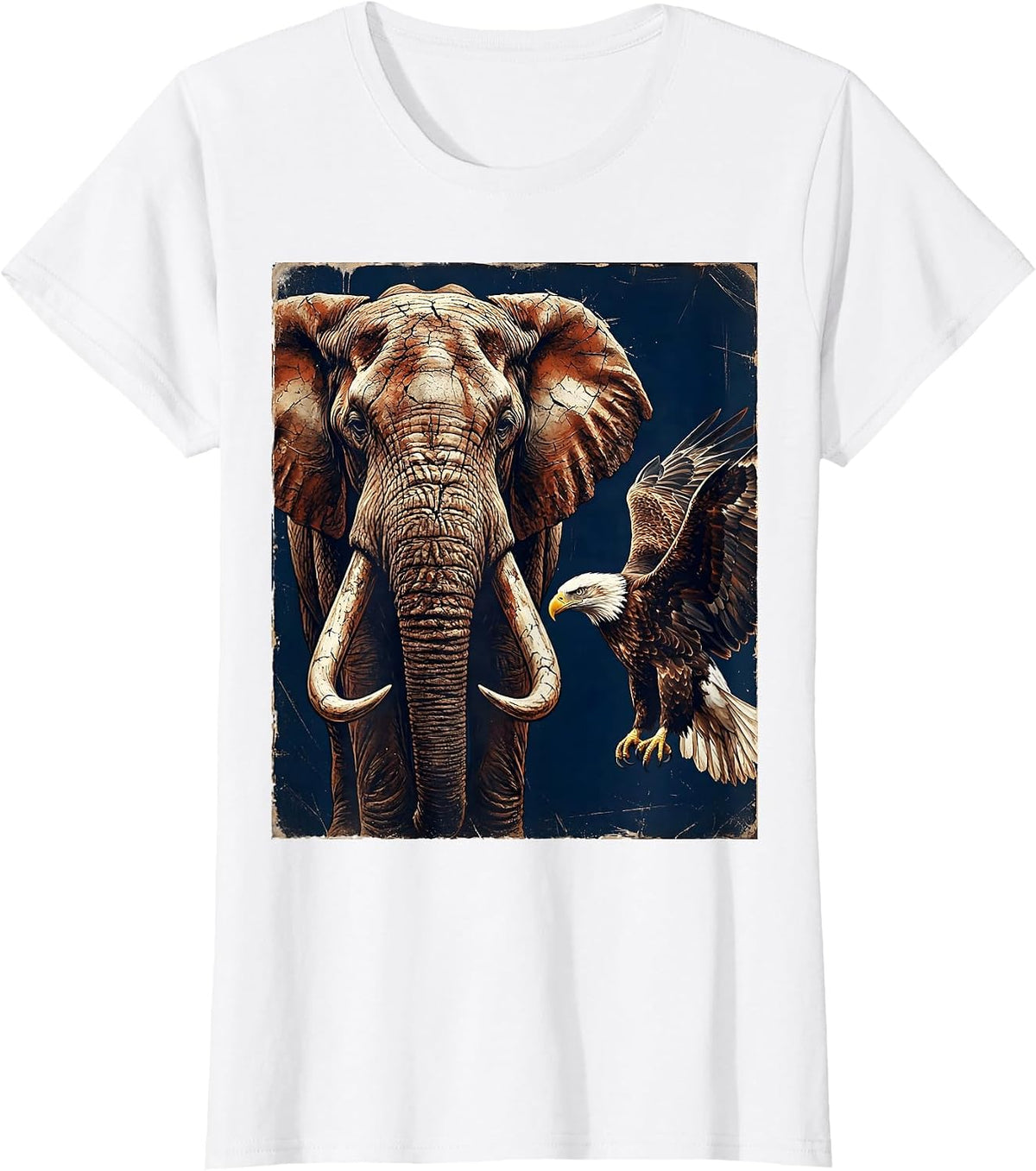 Women's Republican Elephant and Bald Eagle Patriotic Design T-Shirt - White
