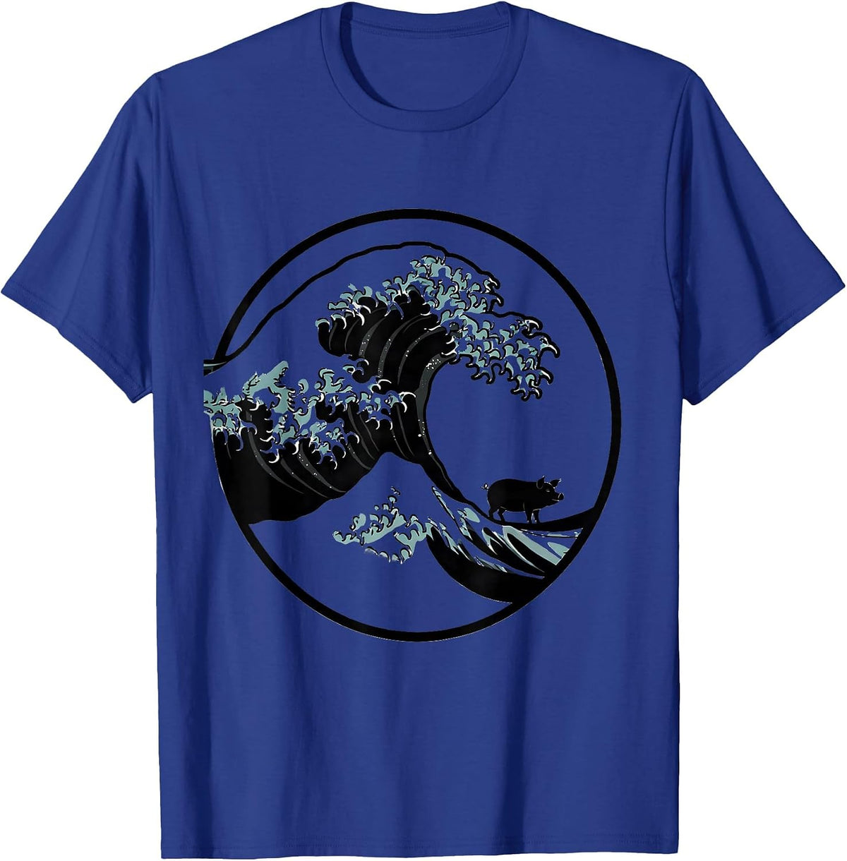 Great Wave Off Kanagawa Pig Silhouette Japanese Art Animal T-Shirt - Royal Blue