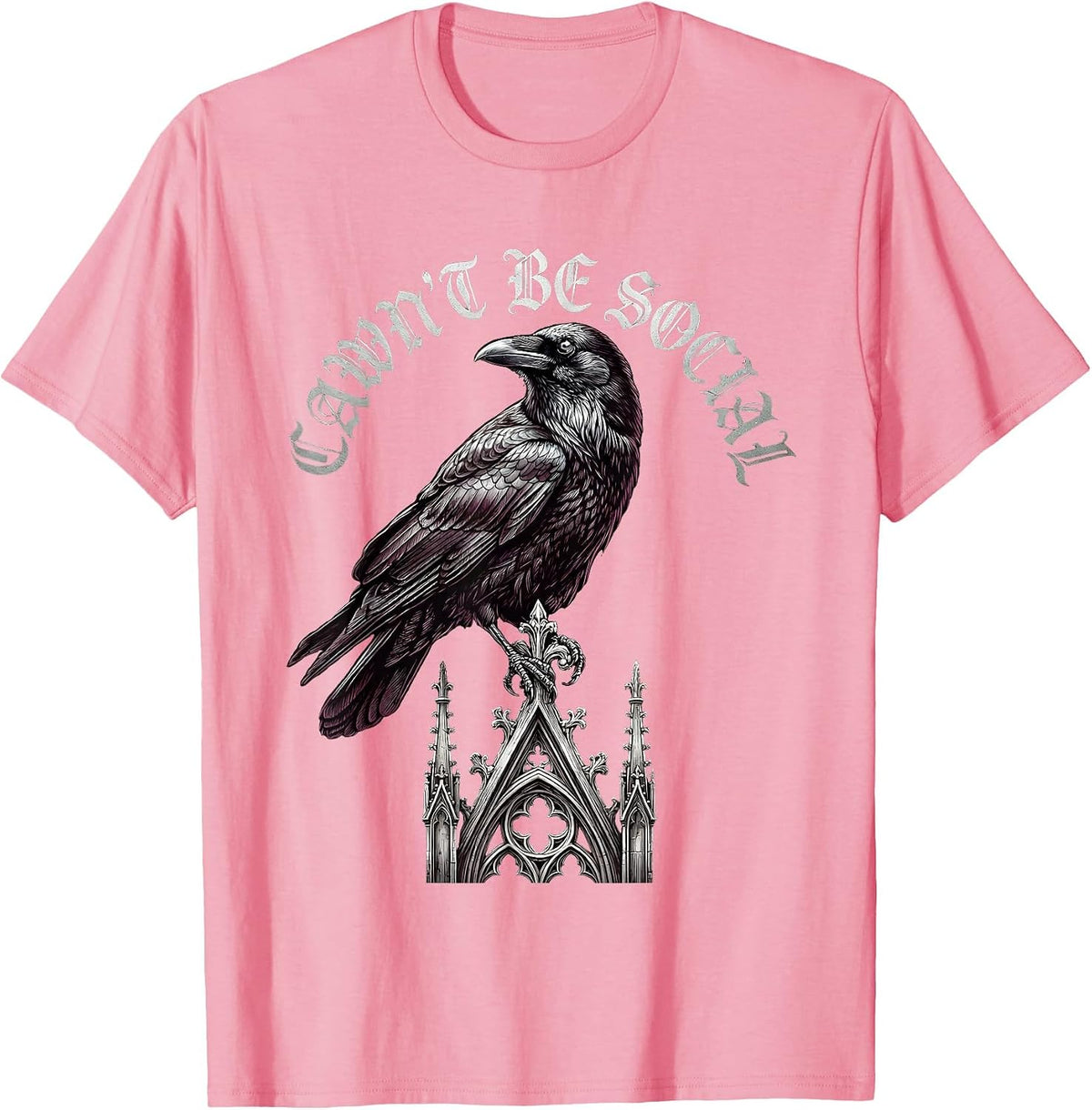 Men's Cawn't Be Social Gothic Crow Dark Humor Raven Bird T-Shirt - Pink