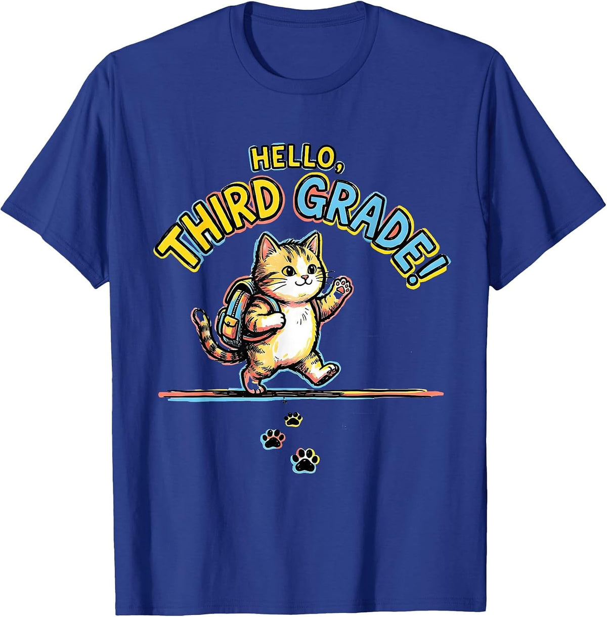 Hello, Third Grade! Cute Kitten Girls Back to School T-Shirt - Royal Blue