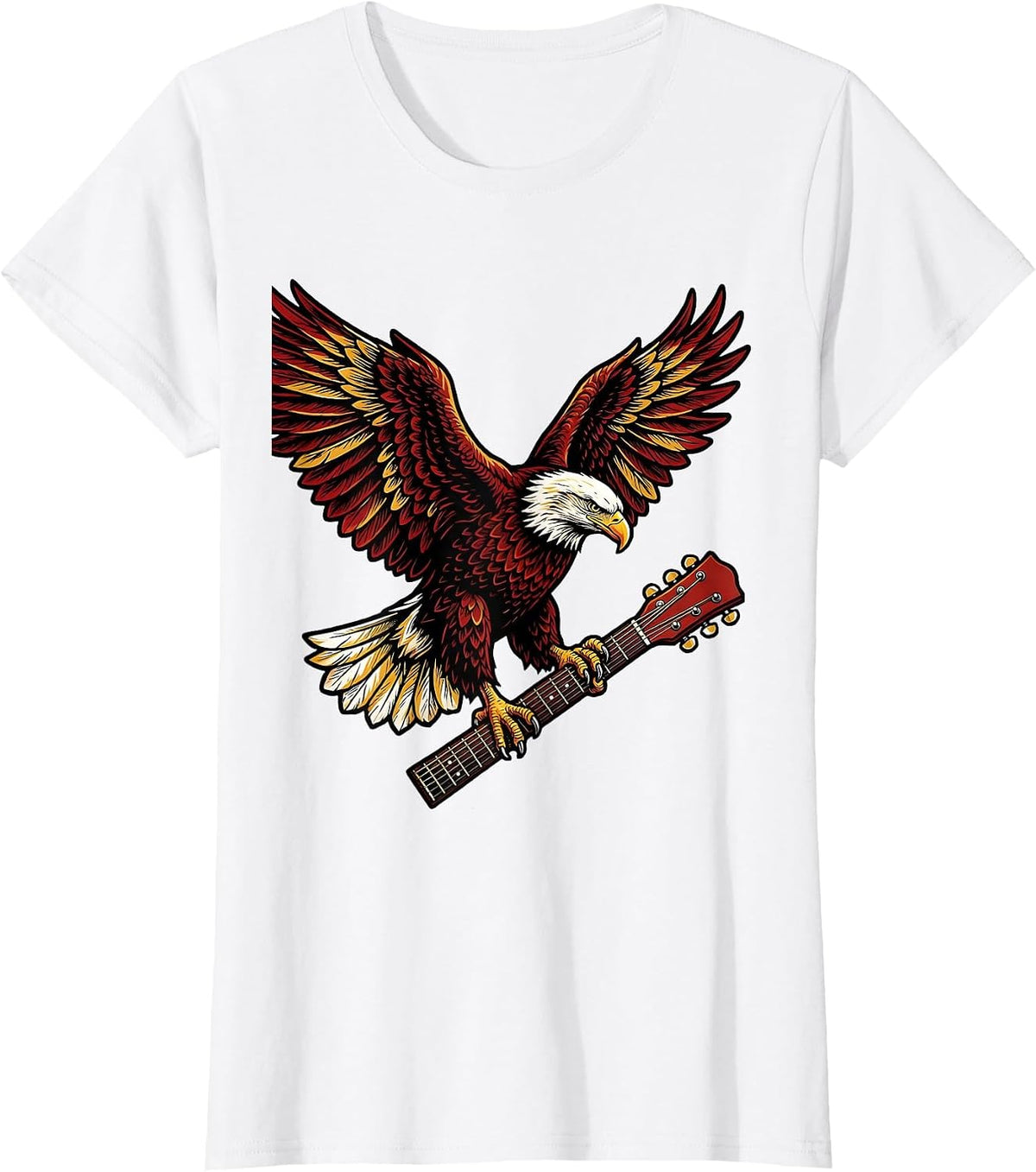 Women's Bald Eagle on Guitar Neck Country Music Design T-Shirt - White