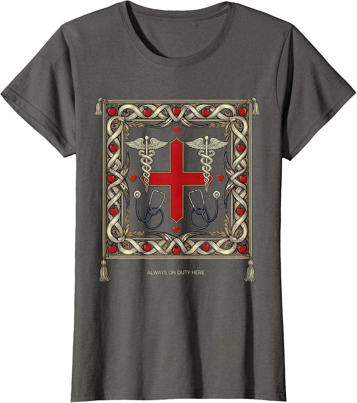 Women's School Nurse Always On Duty Graphic Design T-Shirt - Asphalt Grey