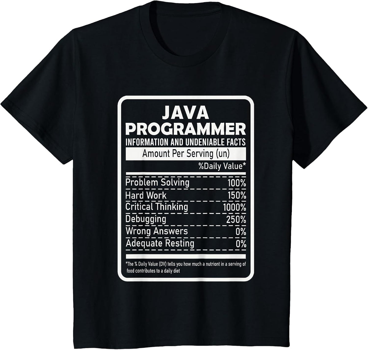 Funny Java Programmer Nutritional Facts Java Programming T-Shirt - Black