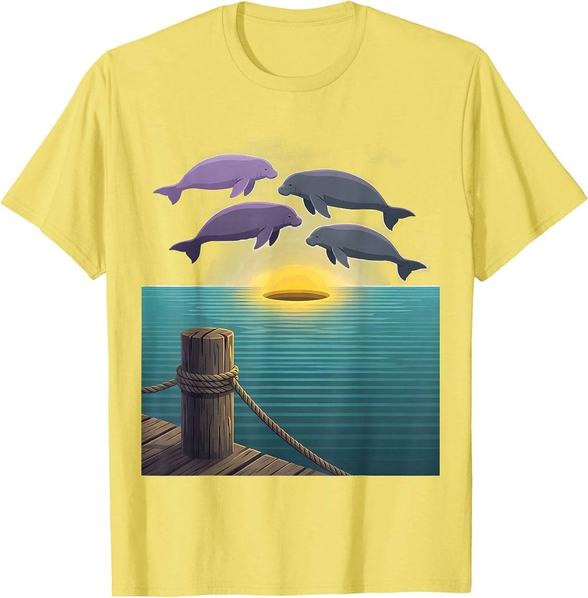 Men's Manatee Cluster Flat Vector Wildlife Lover Humor T-Shirt - Lemon Yellow