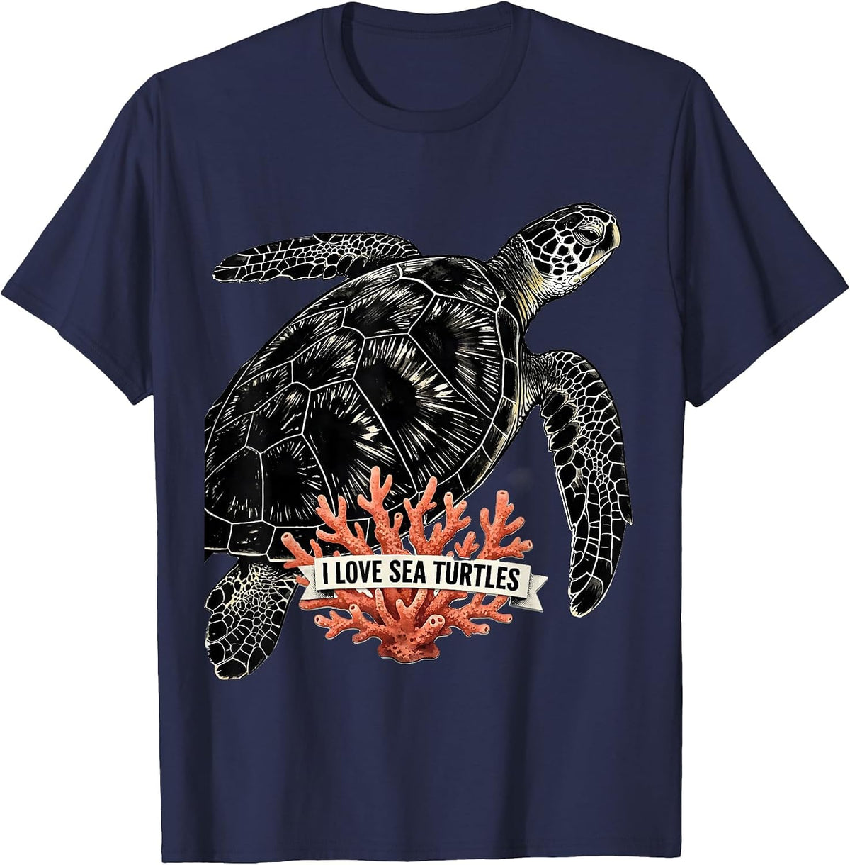 Men's I Love Sea Turtles Funny Ocean Wildlife Animal Lover Gift T-Shirt - Navy Blue
