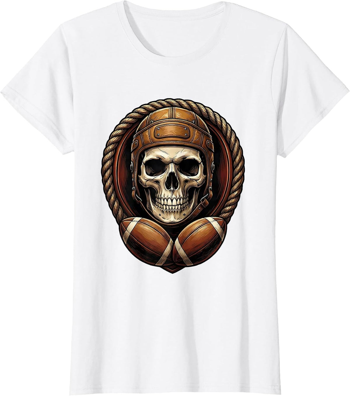 Skull Rugby Scrum Cap Graphic Tee T-Shirt - White