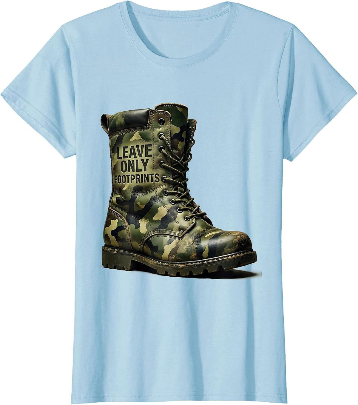Leave Only Footprints Camo Outdoor Design T-Shirt - Baby Blue