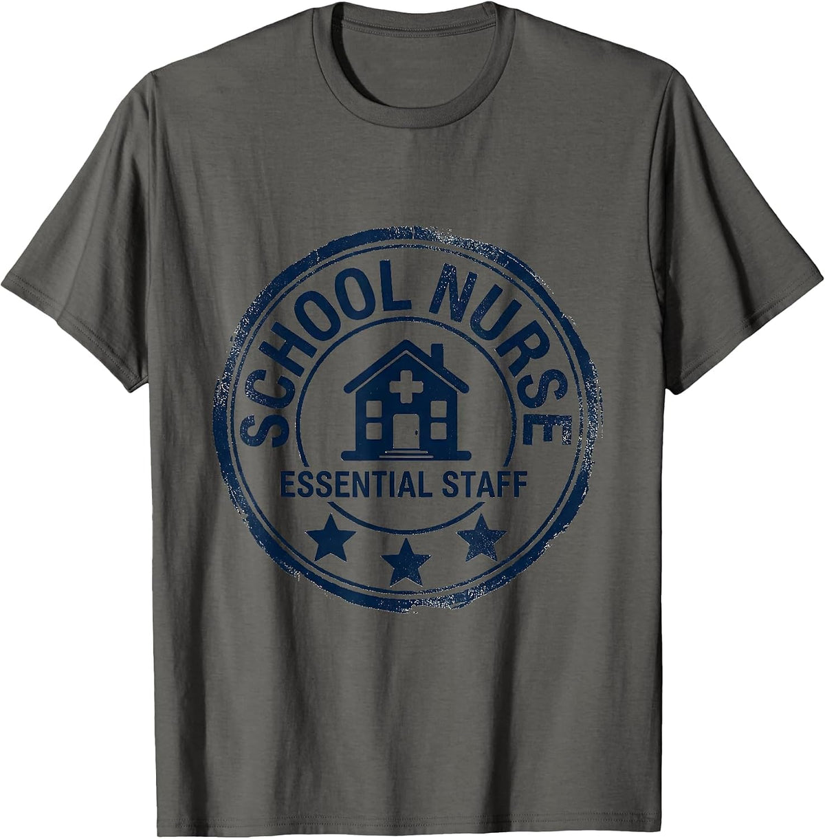 School Nurse Essential Staff Rubber Stamp Playful Humor T-Shirt - Asphalt Grey
