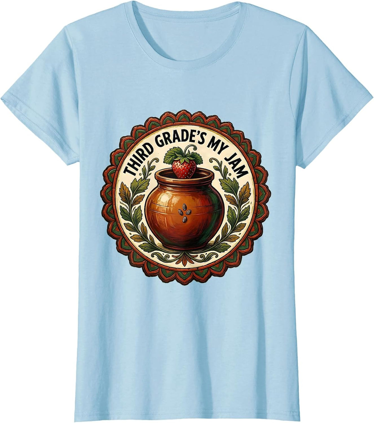 Third Grade's My Jam Folk Art Strawberry Back To School T-Shirt - Baby Blue