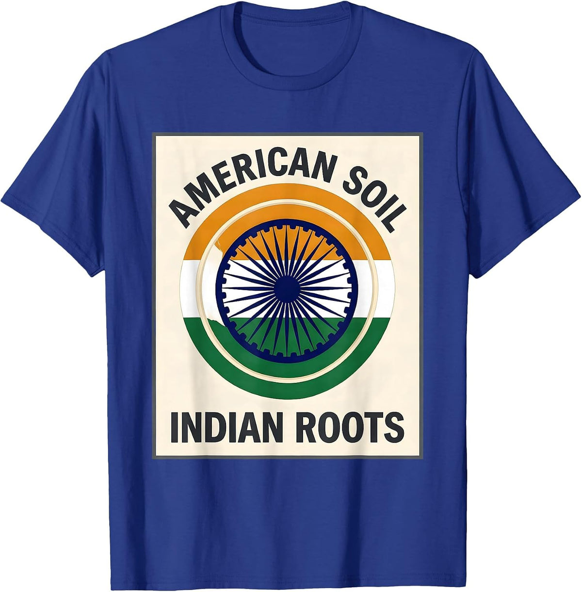 American Soil, Indian Roots Disrupted Stripe Patriotic Flag T-Shirt - Royal Blue