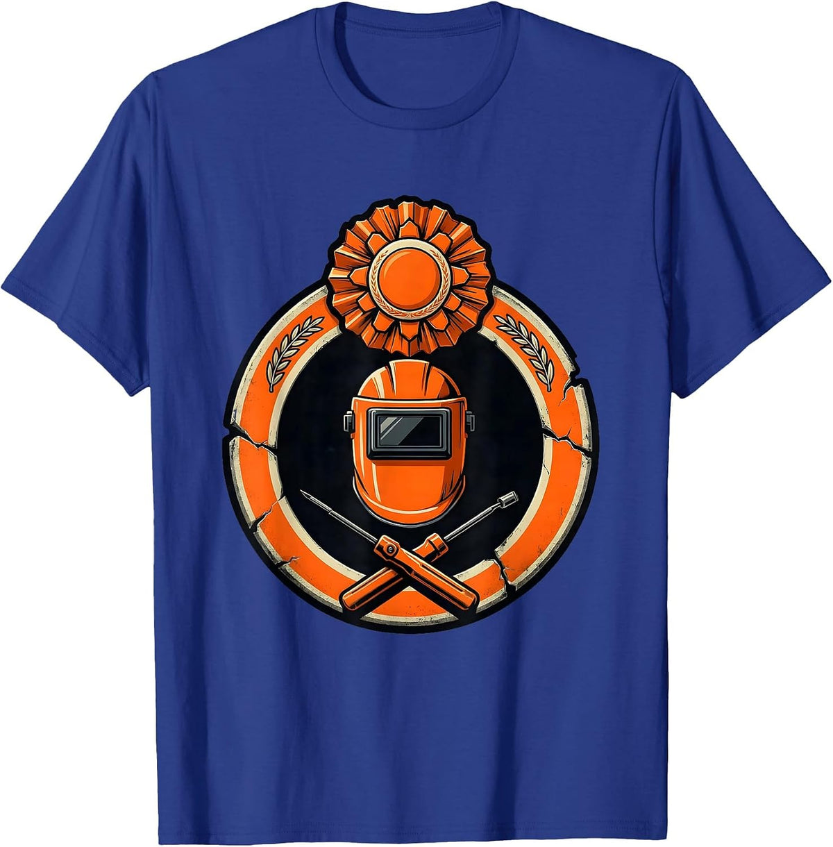 Men's Sealed Welding Helmet Emblem Funny Construction Worker Gag T-Shirt - Royal Blue