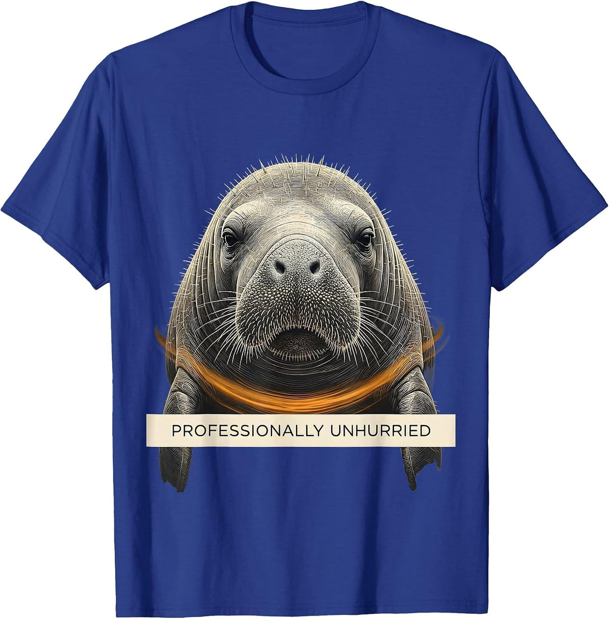 Men's Professionally Unhurried Tactile Monochrome Manatee Lover T-Shirt - Royal Blue